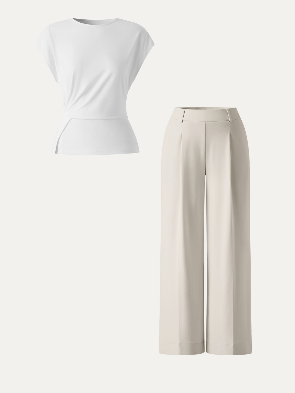 OGLmove Women's Round Neck Cap Sleeve Top & High Rise Wide Leg Pants Set