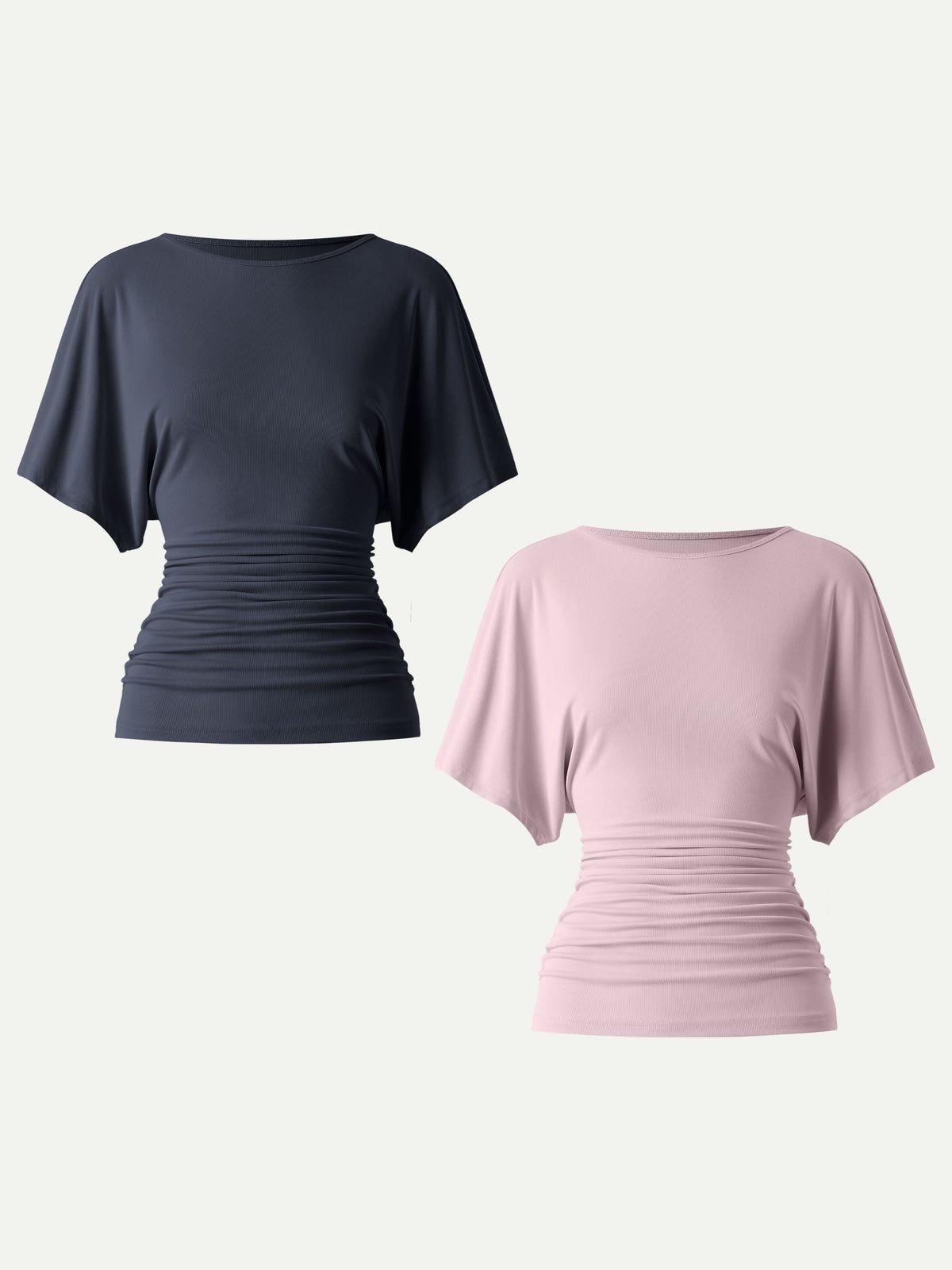 OGLmove Women's Effortless Boatneck Batwing Sleeve Side Ruched Top