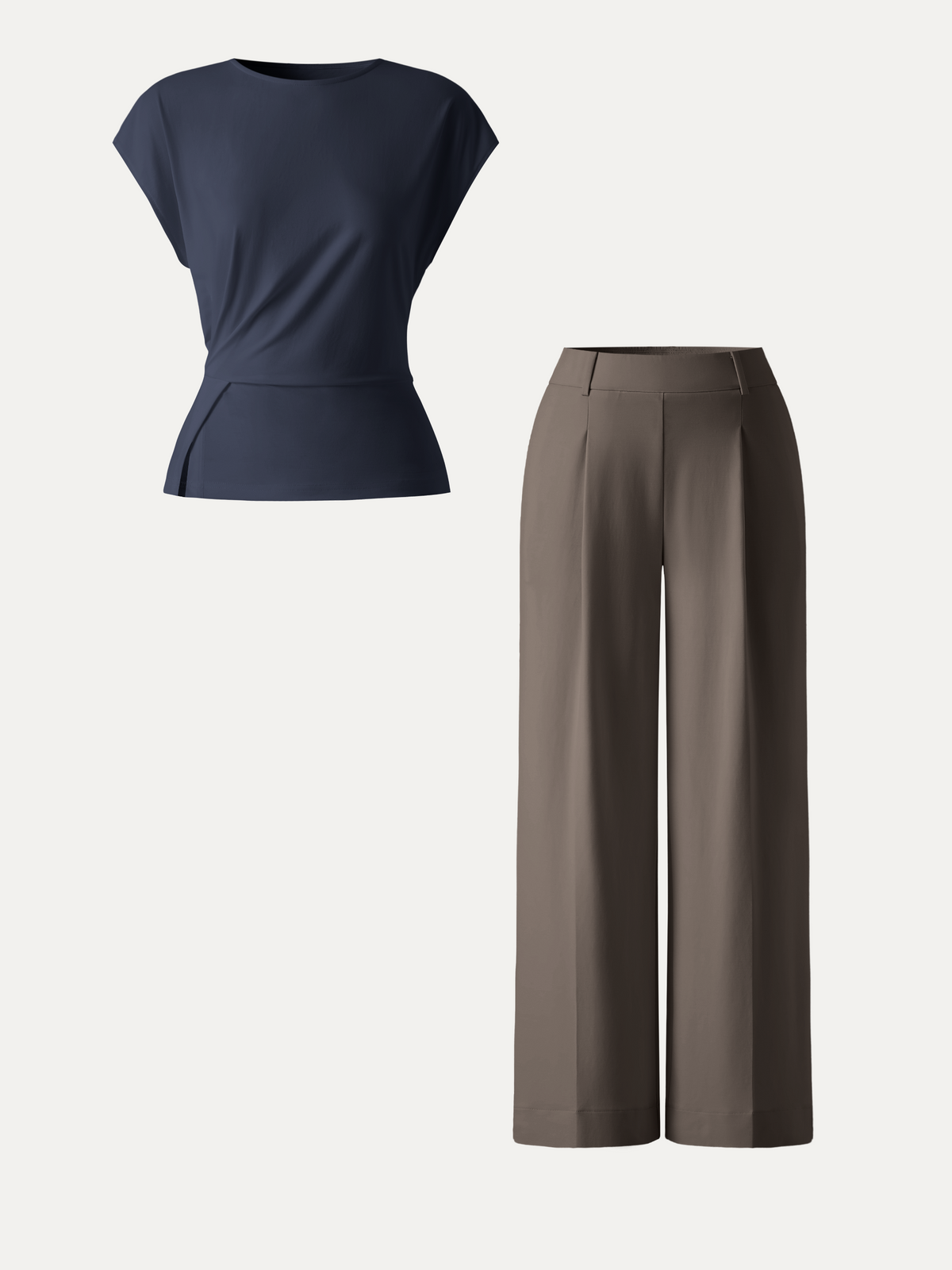 OGLmove Women's Round Neck Cap Sleeve Top & High Rise Wide Leg Pants Set