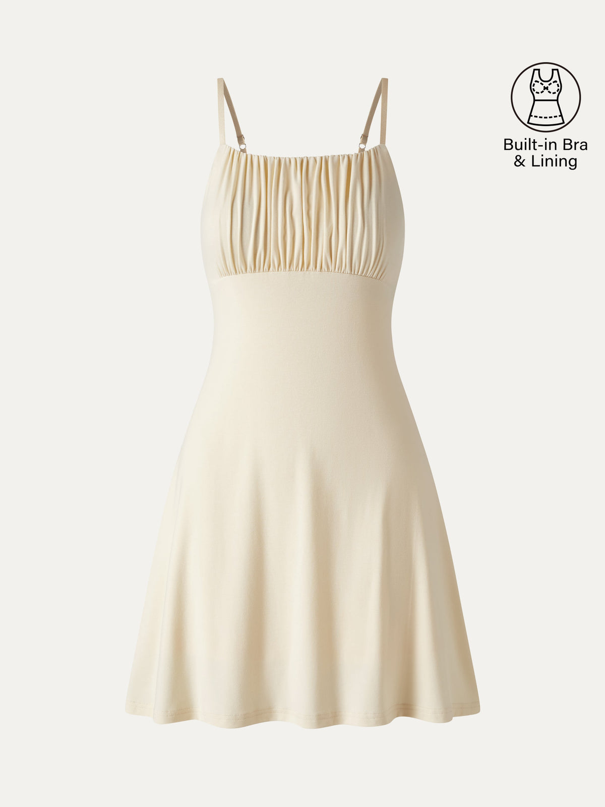 OGLmove Women's Matte Smooth Square Neck Ruched Spaghetti Mini Bra Dress