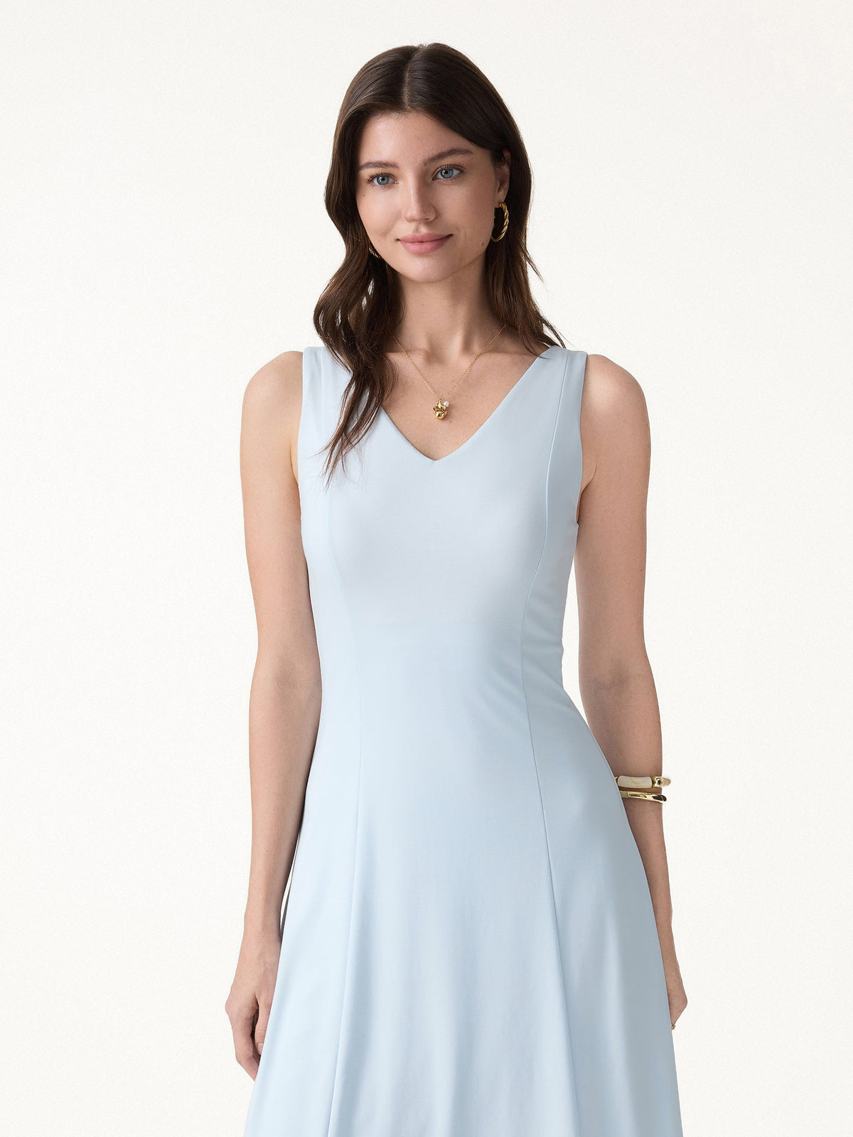 OGLmove Women's Stretch Ponte V-Neck A-Line Midi Bra Dress