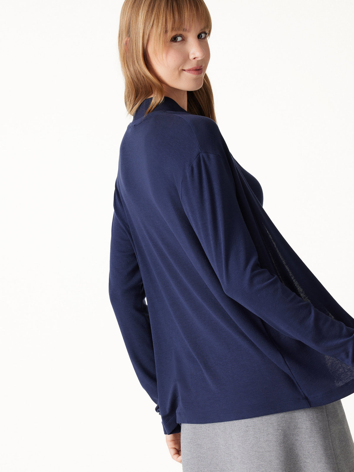 Women's Premium Lyocell-Wool Open-Front Long Sleeve Cardigan
