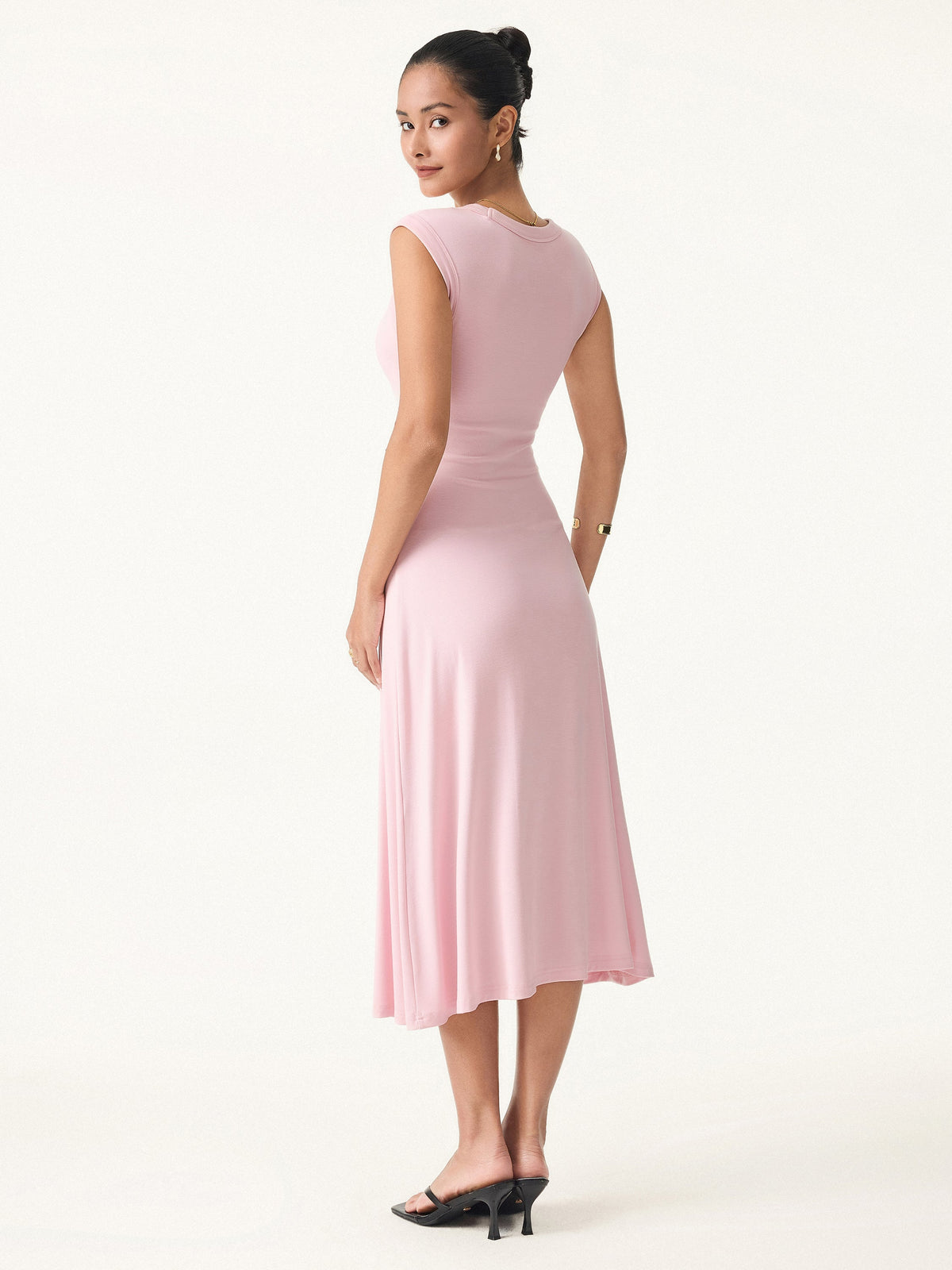 OGLmove Women's Scoop Neck Side Ruched New Airy Bra Midi Dress