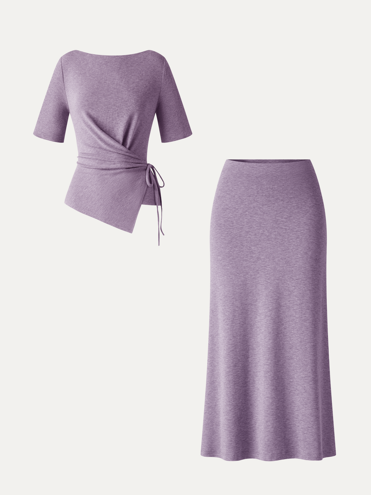 OGLmove Women's Short Sleeve Tie-Side Top & Side-Slit A-Line Midi Skirt Set