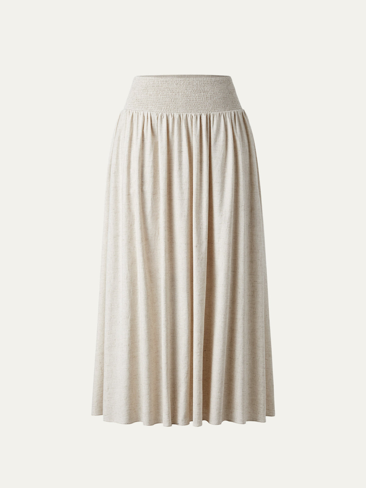 OGLmove Women's European Linen Smocked Waist Midi Skirt with Pockets