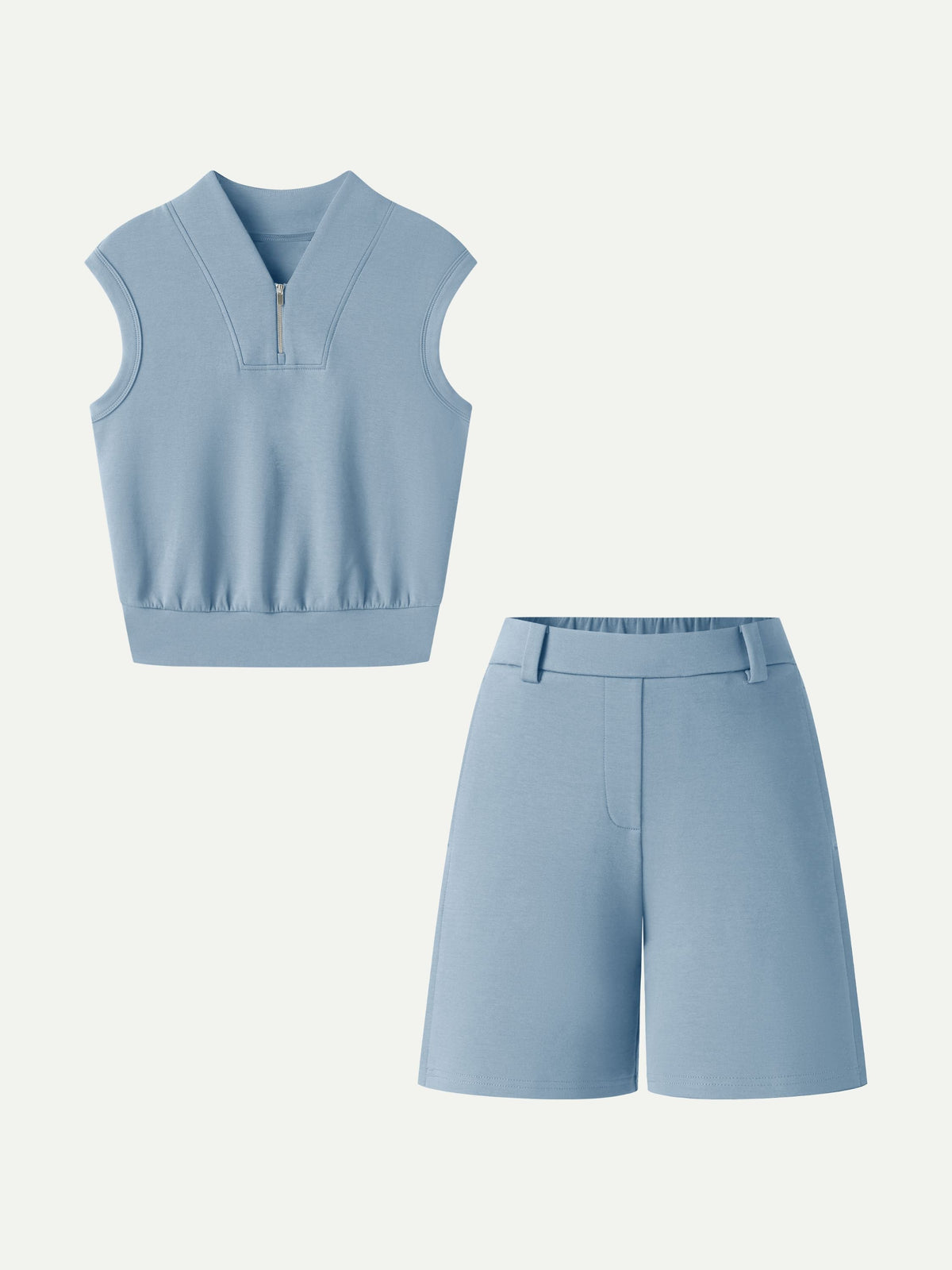 Women's Banded Hem Travel Top & Shorts Set with Pockets