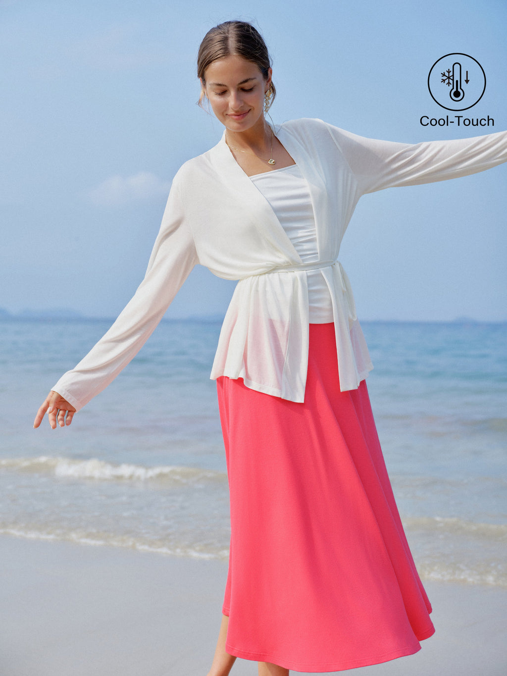 OGLmove Women's Airy Soft Open Front Cardigan with Tie