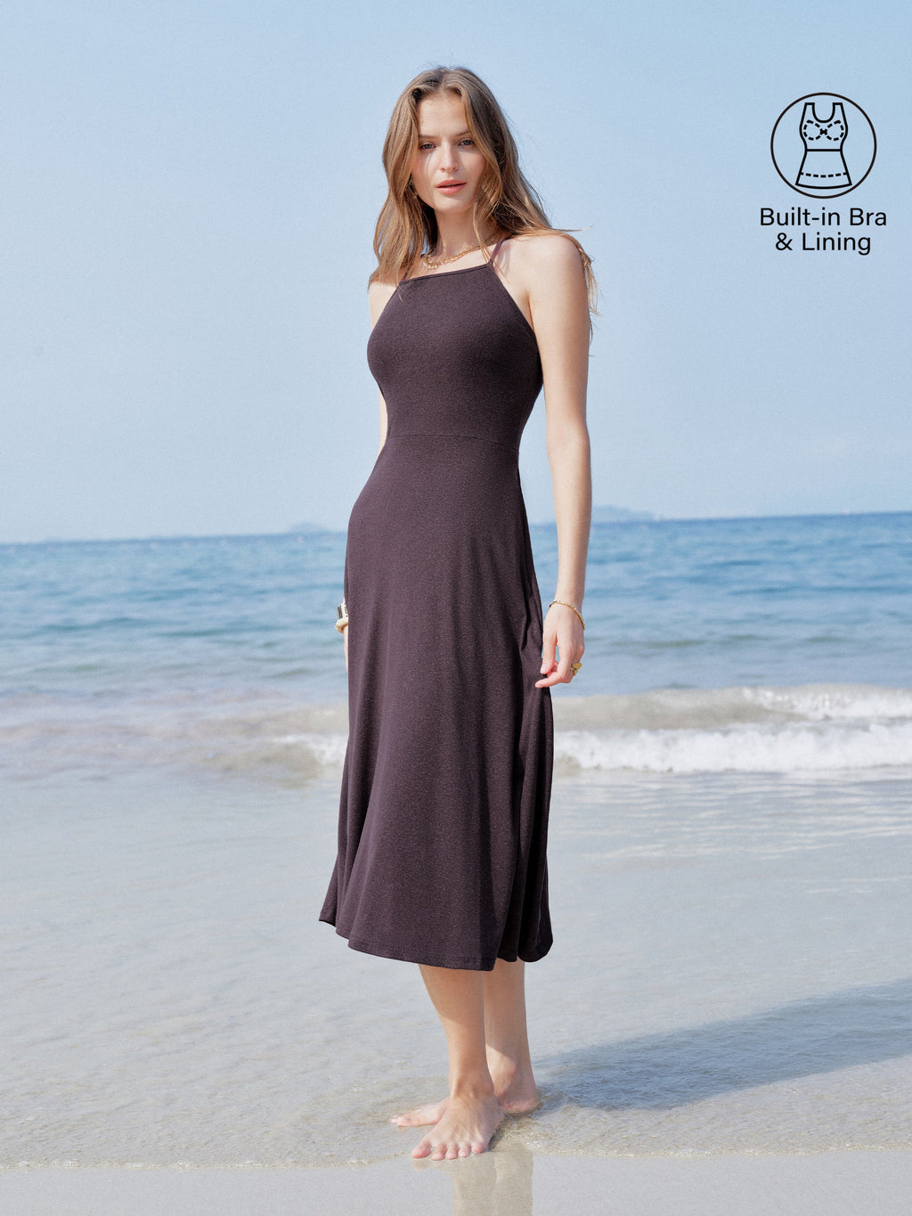 OGLmove Women's Soft Spaghetti Midi Bra Dress