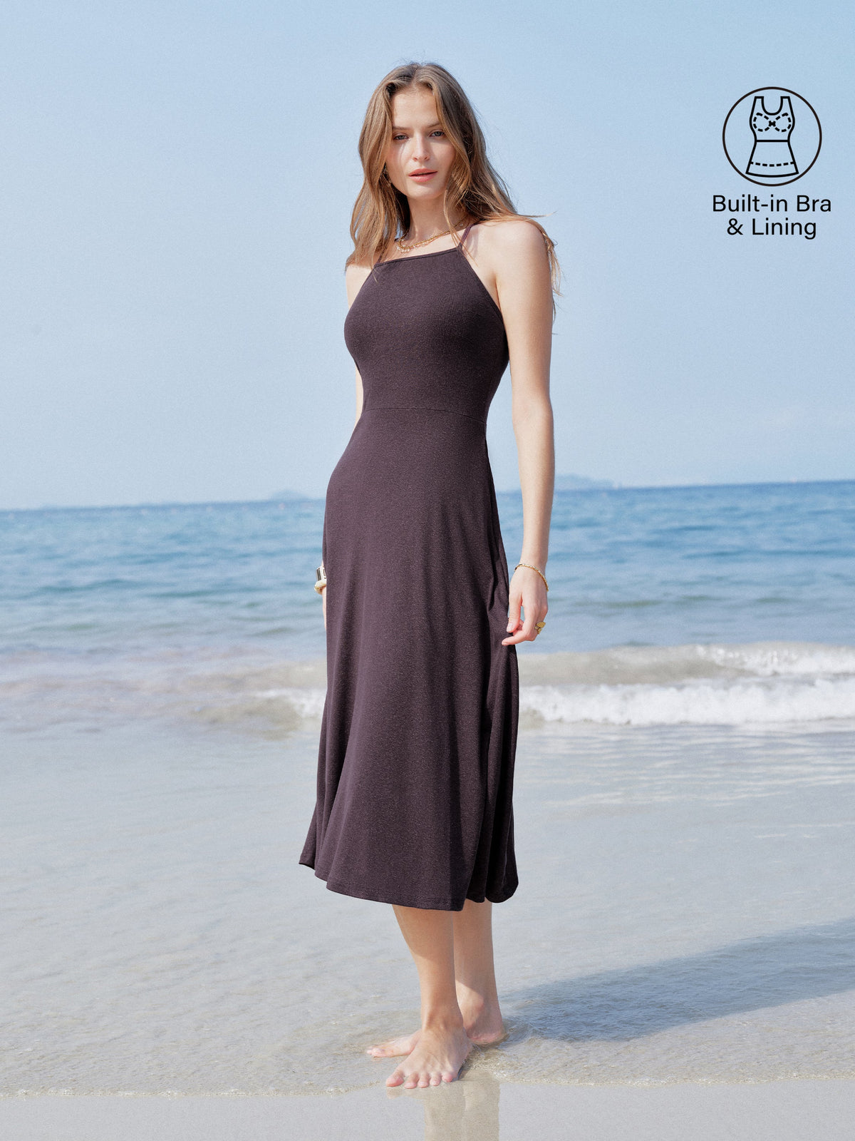 OGLmove Women's Soft Spaghetti Midi Bra Dress