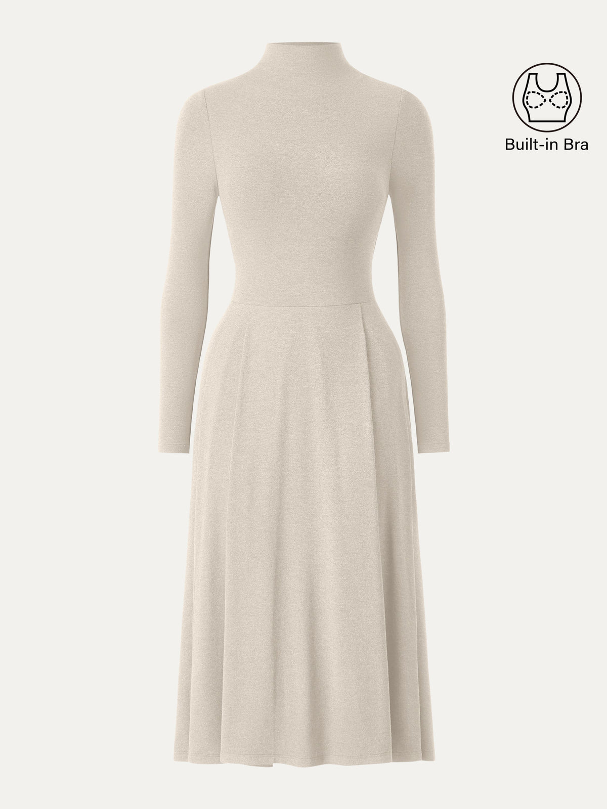 OGLmove Women's Light Warm Mockneck Pleated Midi Bra Dress with Pockets