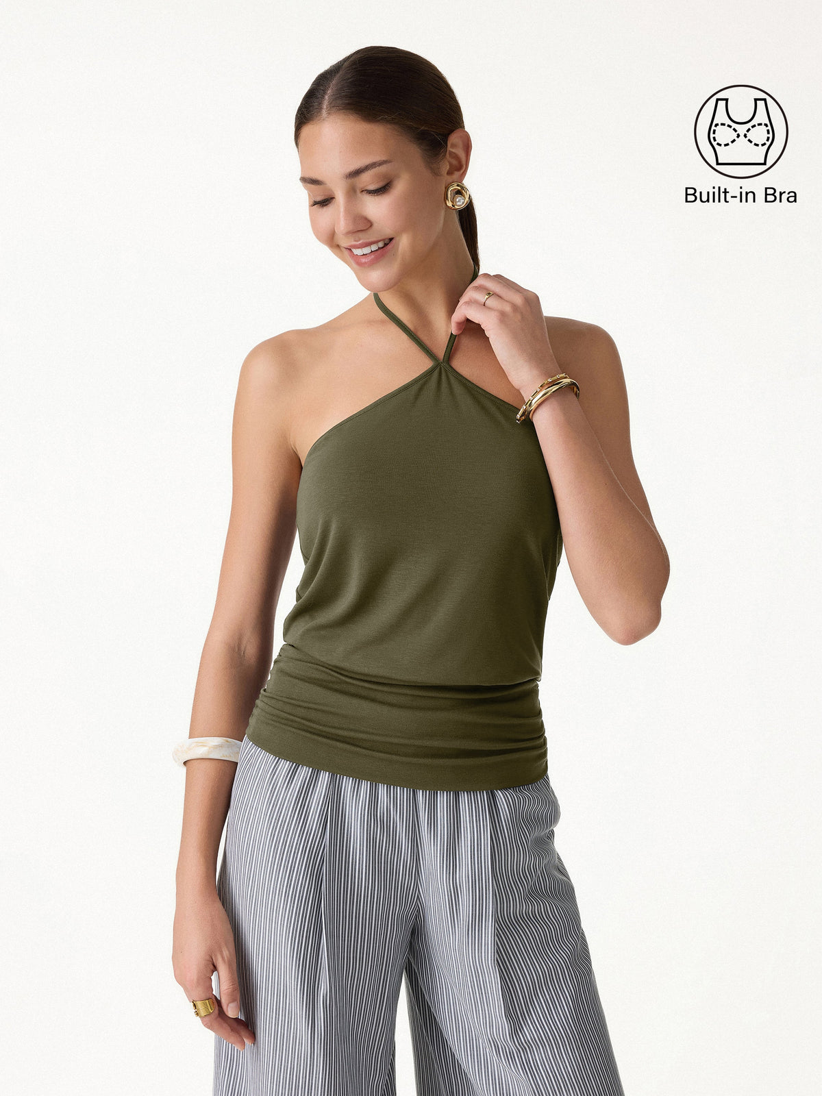OGLmove Women's CoolTouch Halter Ruched Hem Bra Top