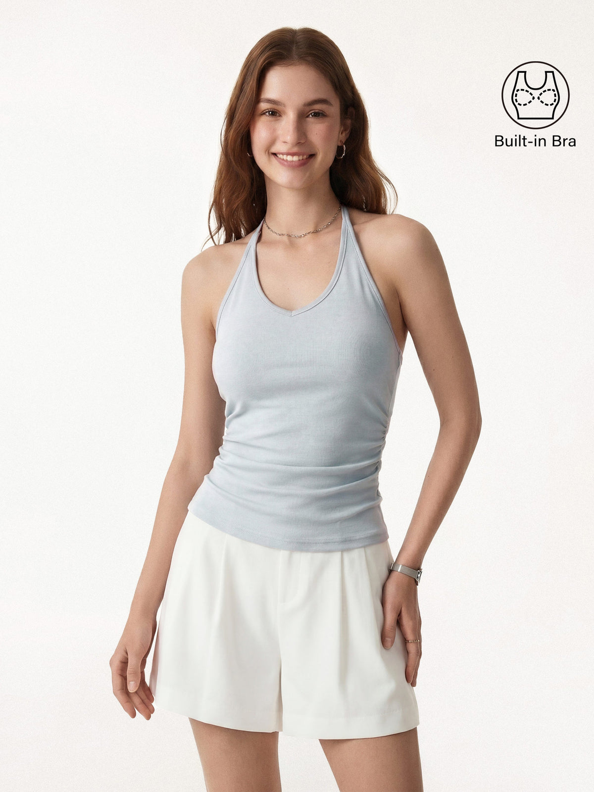 OGLmove Women's Modal Halter Neck Open Back Ruched Bra Top