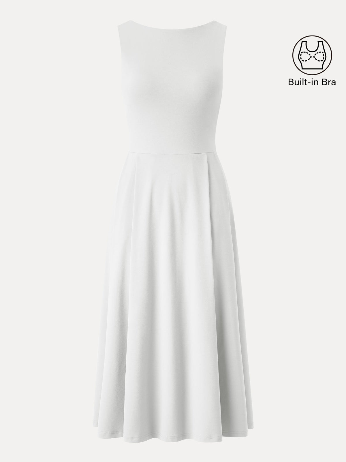 OGLmove Women's Boatneck Bamboo Ponte Bra Midi Dress with Pockets