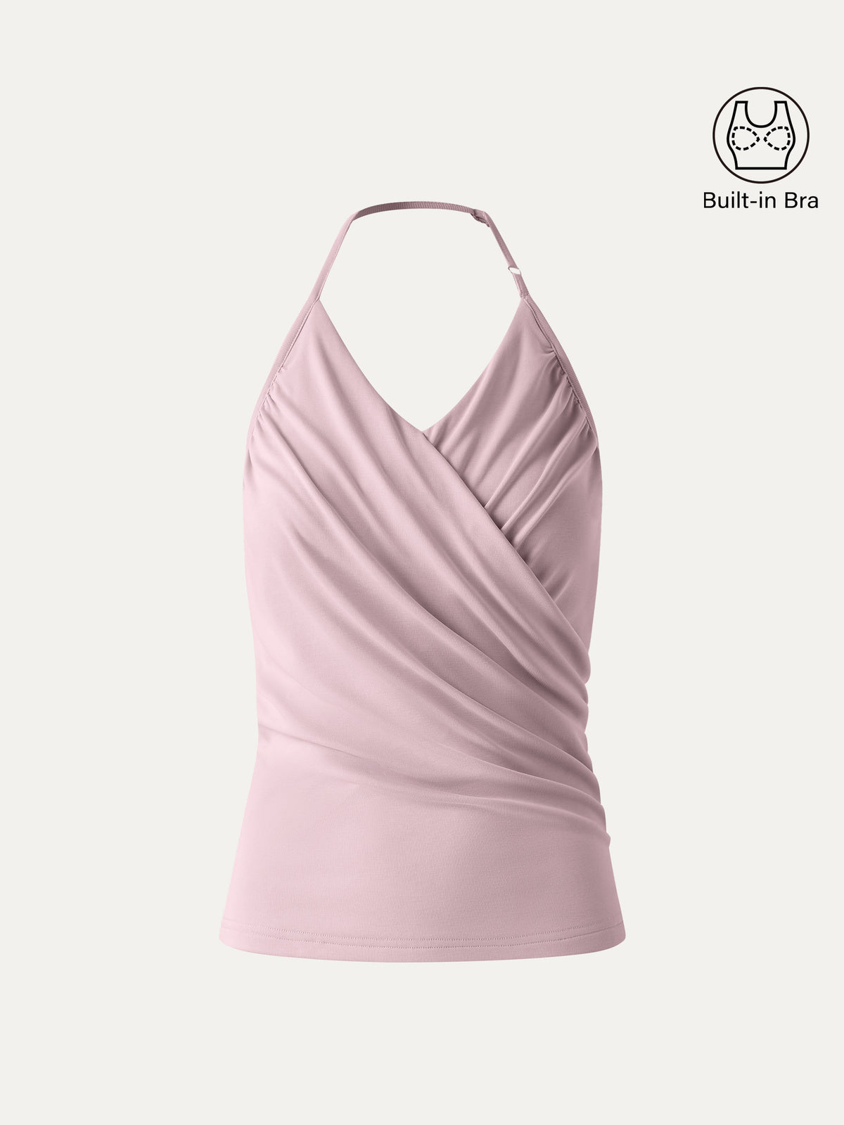 OGLmove Women's Modal Halter Neck Surplice Ruched Bandless Bra Top