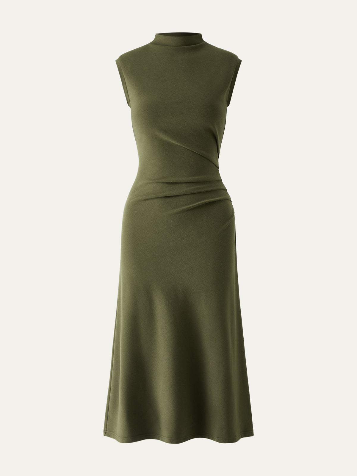 OGLmove Women's Mockneck Tucks Midi Dress