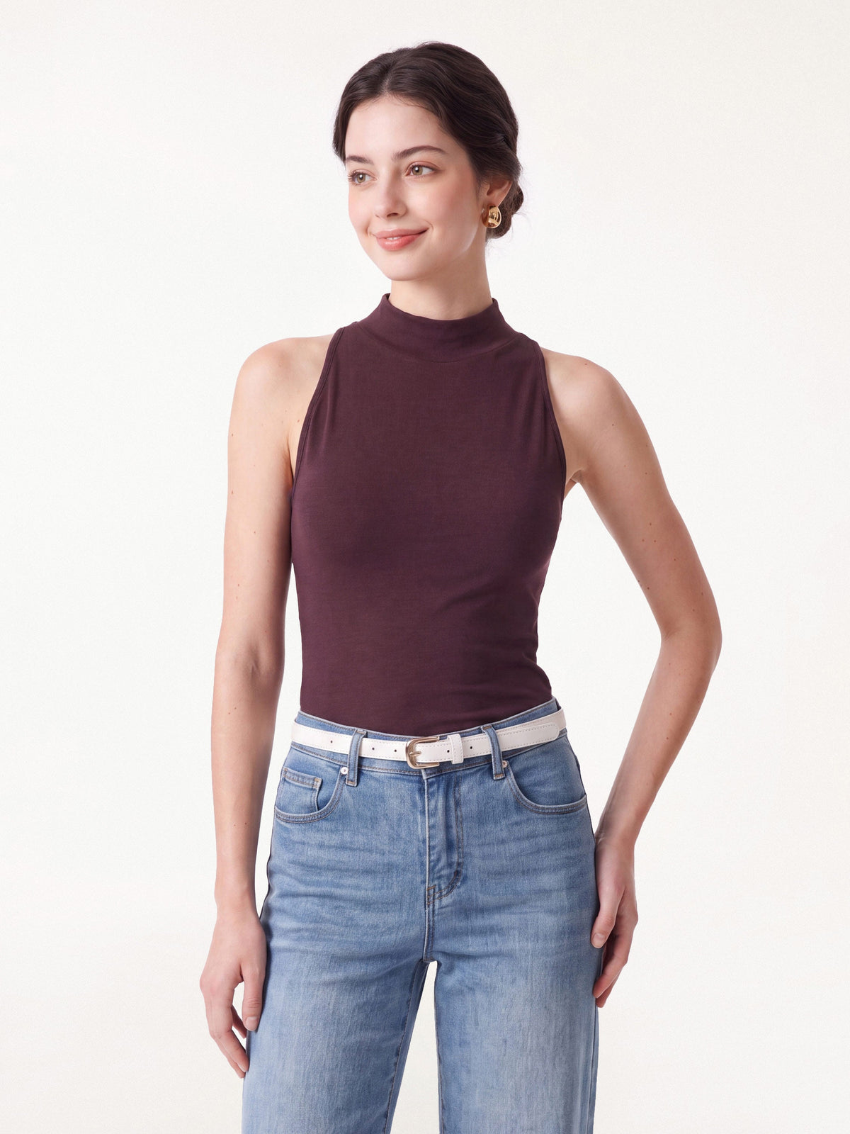 OGLmove Women's Lyocell-Wool Knit Mock Neck Bra Top