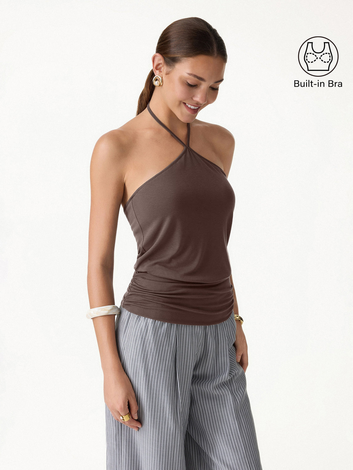 OGLmove Women's CoolTouch Halter Ruched Hem Bra Top