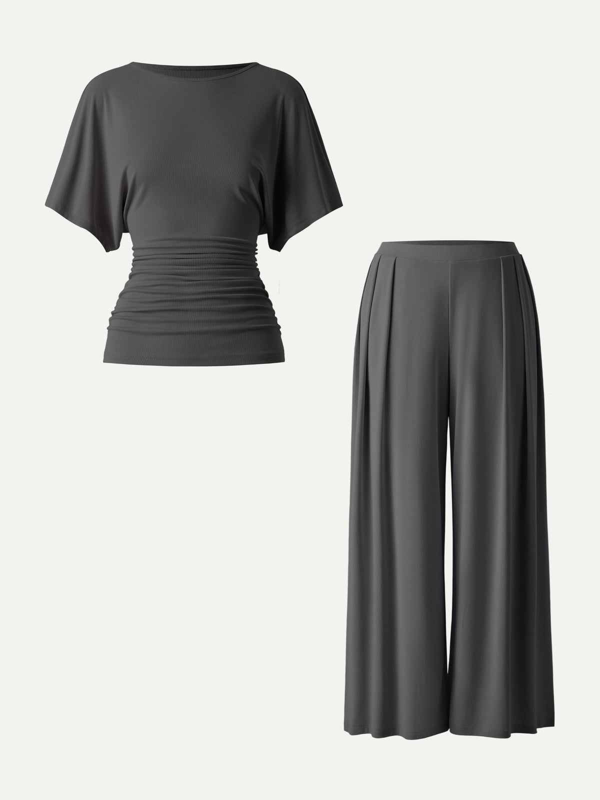 OGLmove Women's Boatneck Batwing Sleeve Top & Wide Leg Palazzo Pant Set with Pockets