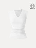OGLmove Women's Stretch Cotton V-Neck Side Ruched Muscle Bra Top