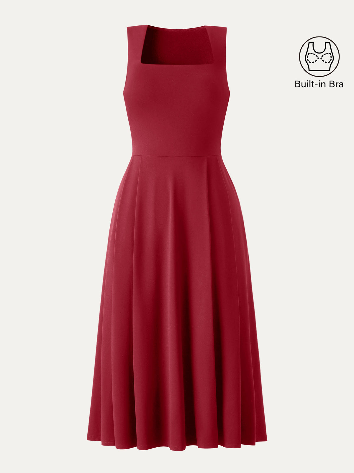 OGLmove Women's Square Neck Sleeveless Midi Bra Dress with Pockets