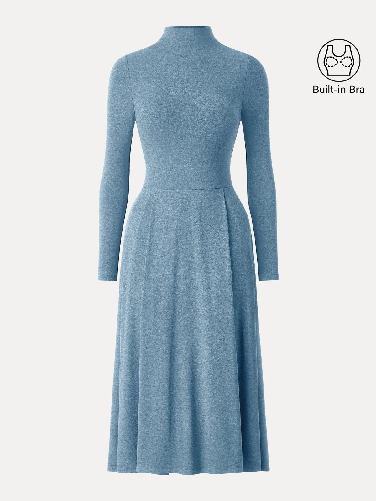 OGLmove Women's Light Warm Mockneck Pleated Midi Bra Dress with Pockets