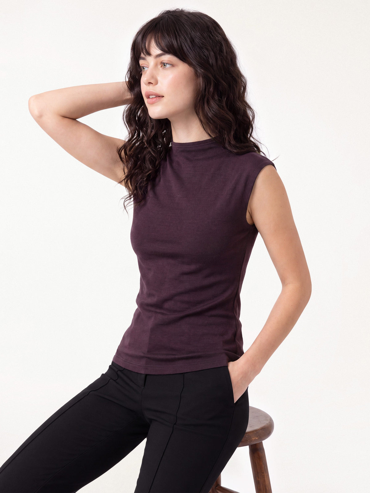 OGLmove Women's Lyocell-Wool Mock Neck Sleeveless Top