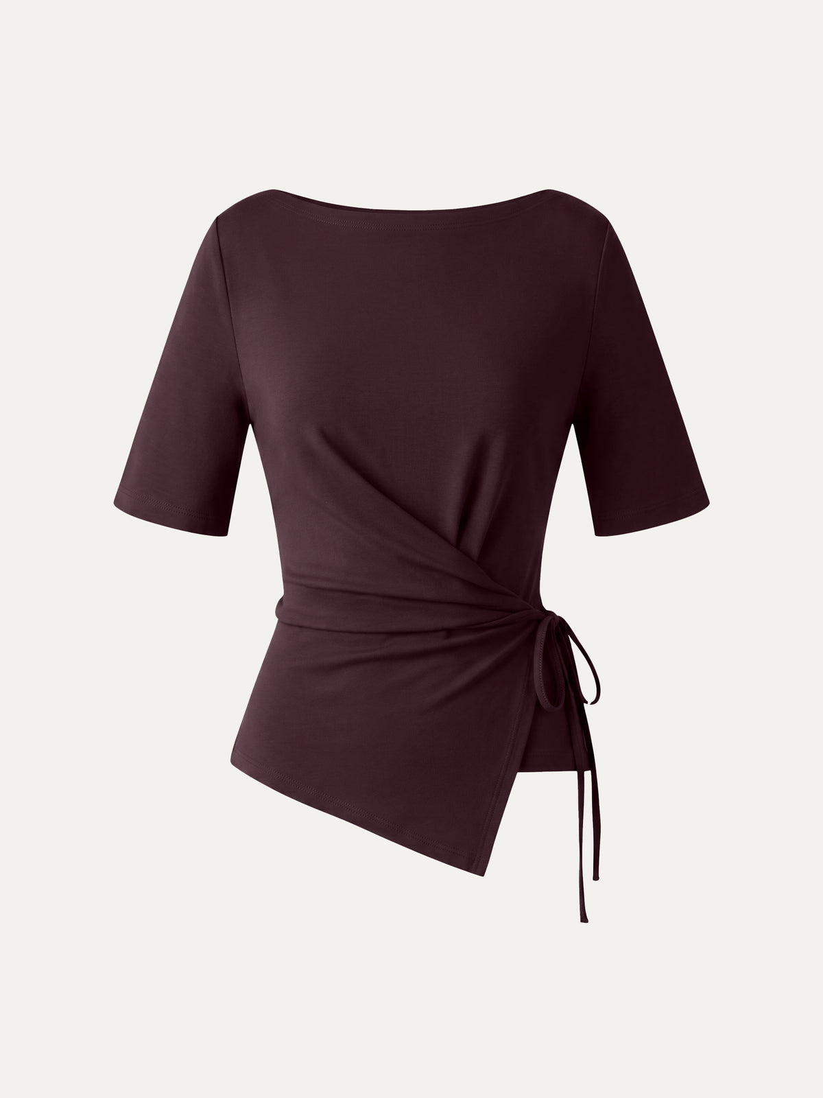 OGLmove Women's Eco-Mousse Slash Neck Short Sleeve Tie-Side Top