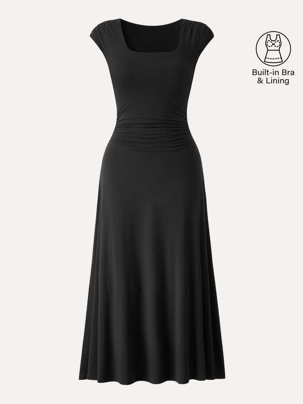 OGLmove Women's SkinKiss Cooling Square Neck Ruched Midi Bra Dress