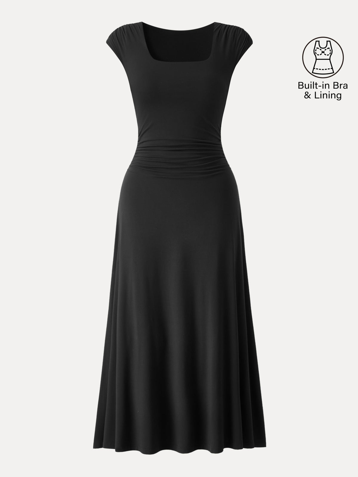 OGLmove Women's SkinKiss Cooling Square Neck Ruched Midi Bra Dress