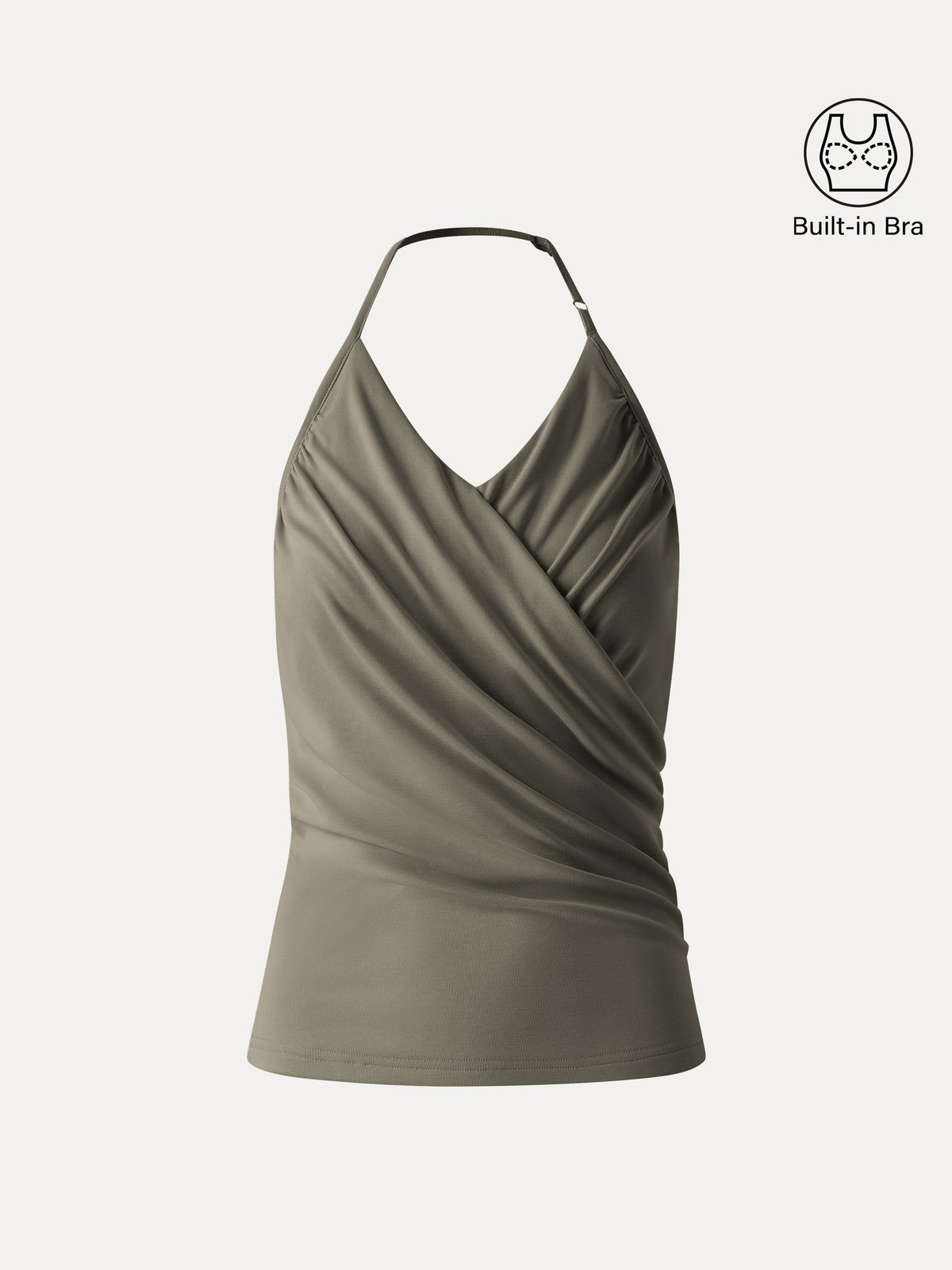 OGLmove Women's Modal Halter Neck Surplice Ruched Bandless Bra Top