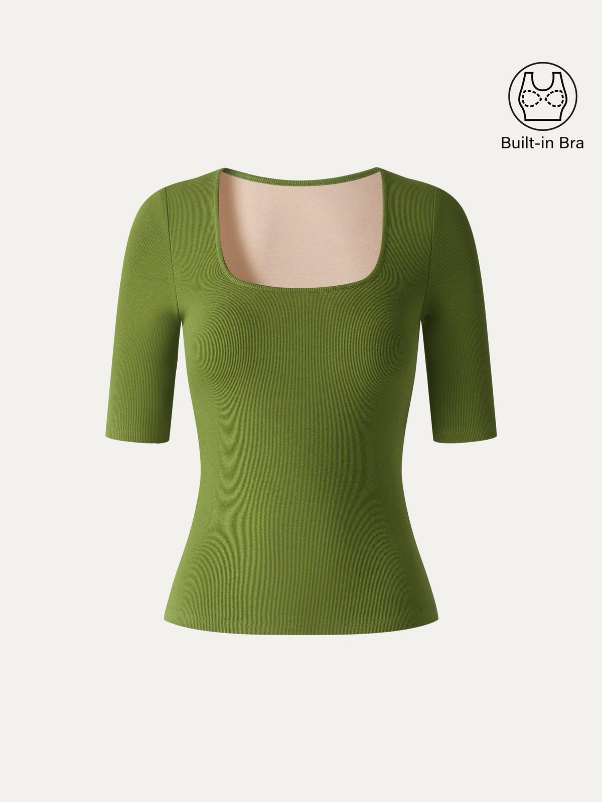 OGLmove Women's Eco-Mousse Square Neck Elbow Sleeve Bra Top