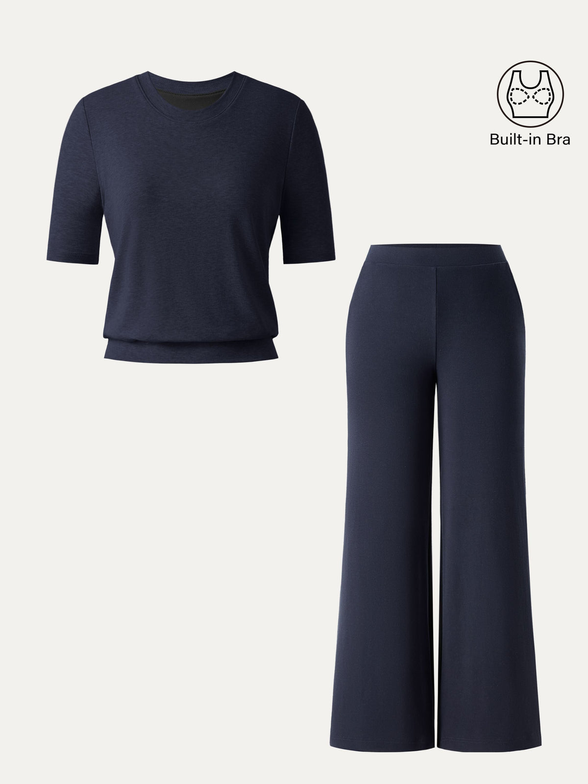 OGLmove Women's Petite Wide Leg Pant with Pockets & Crewneck Bra Top Set