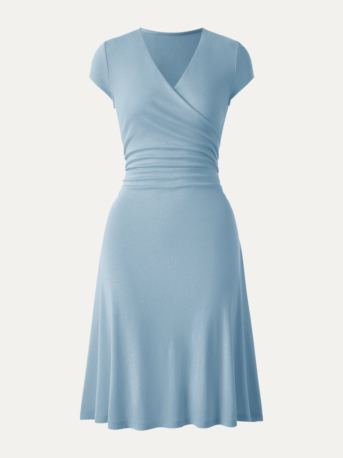 OGLmove Women's Stretch Cotton Surplice V-Neck Cap Sleeve Midi Dress