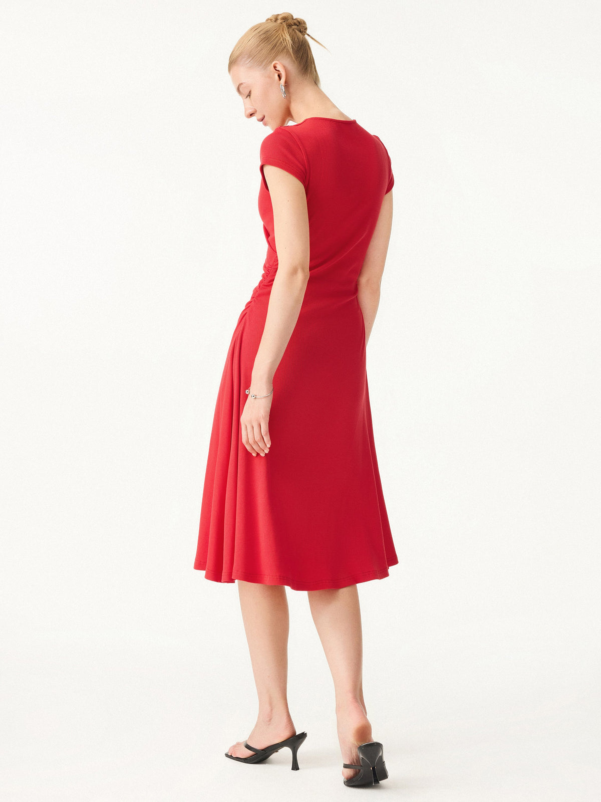 OGLmove Women's Stretch Cotton Surplice V-Neck Cap Sleeve Midi Dress