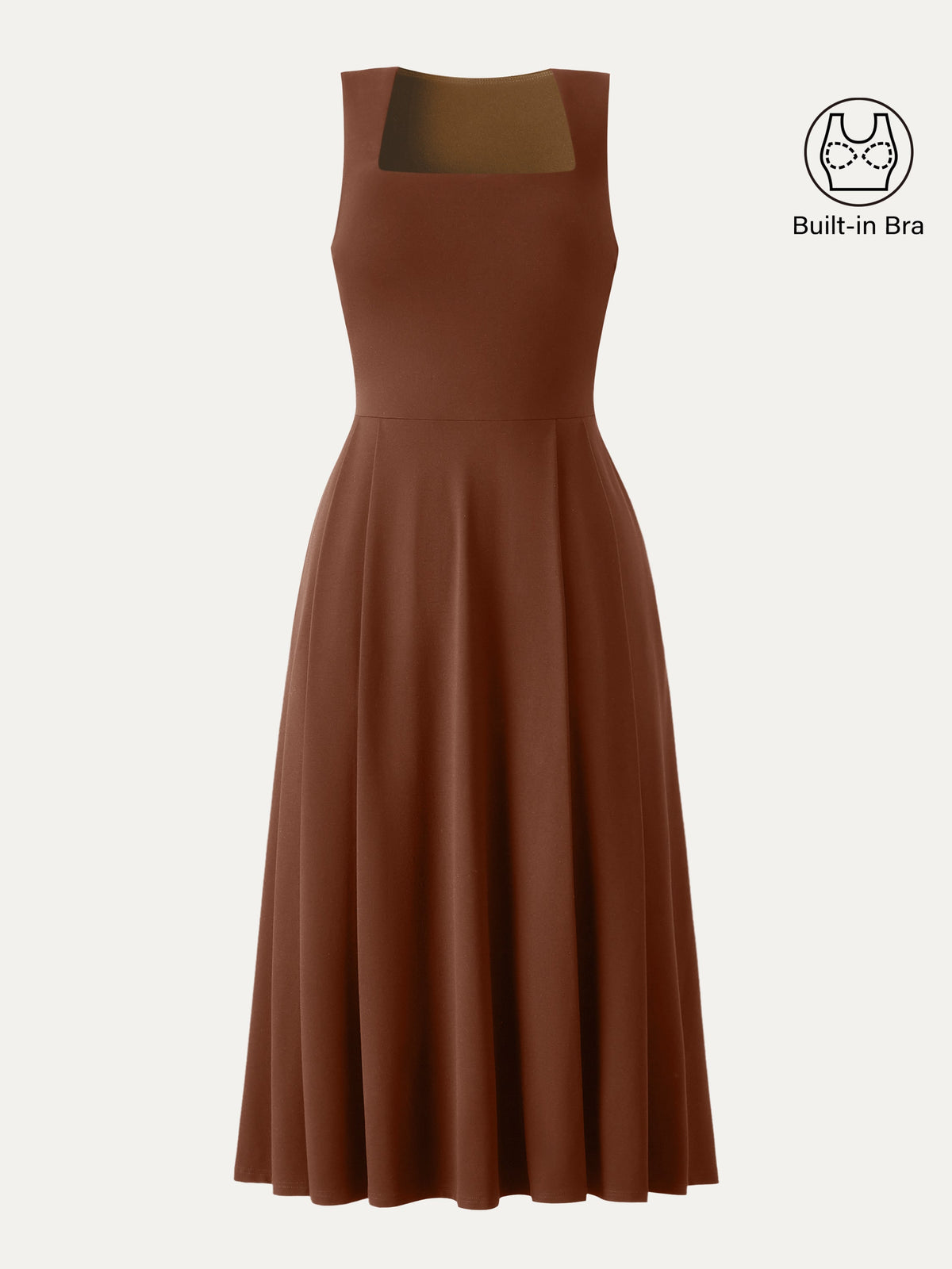OGLmove Women's Square Neck Sleeveless Midi Bra Dress with Pockets