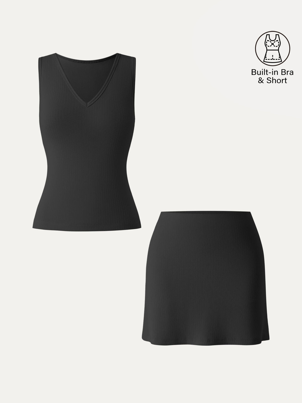 OGLmove Women's V-Neck Sleeveless Bra Tank & A-Line Mini Skirt Set