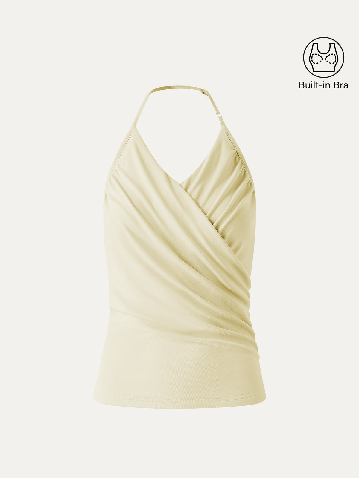OGLmove Women's Modal Halter Neck Surplice Ruched Bandless Bra Top
