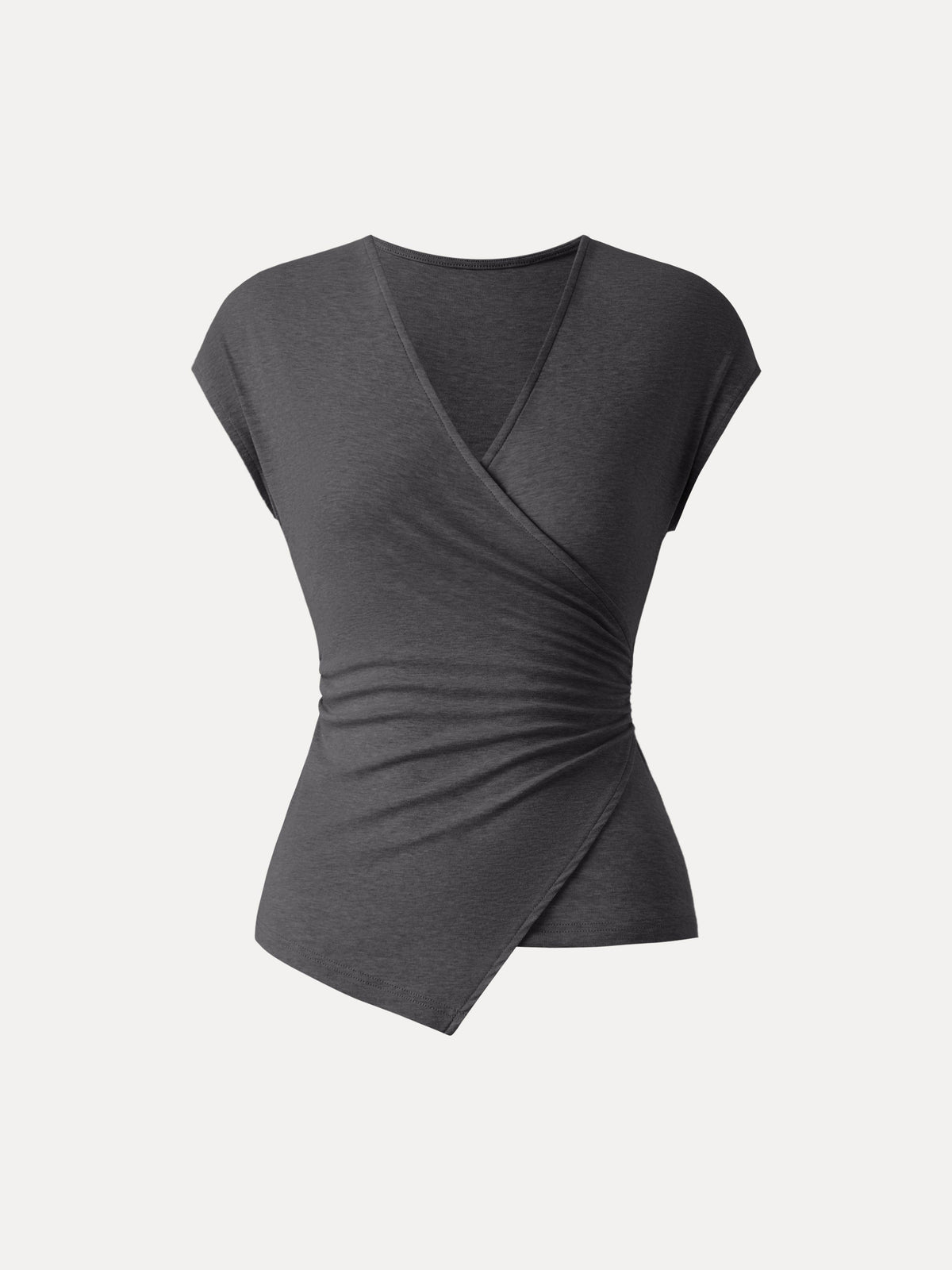 OGLmove Lyocell Wool Surplice Cap Sleeve Asymmetrical Top