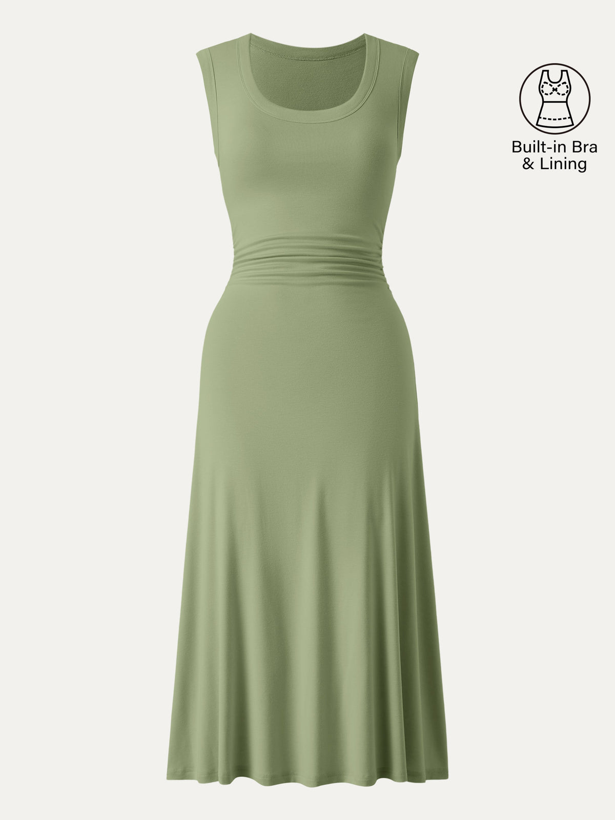 OGLmove Women's Scoop Neck Side Ruched New Airy Bra Midi Dress