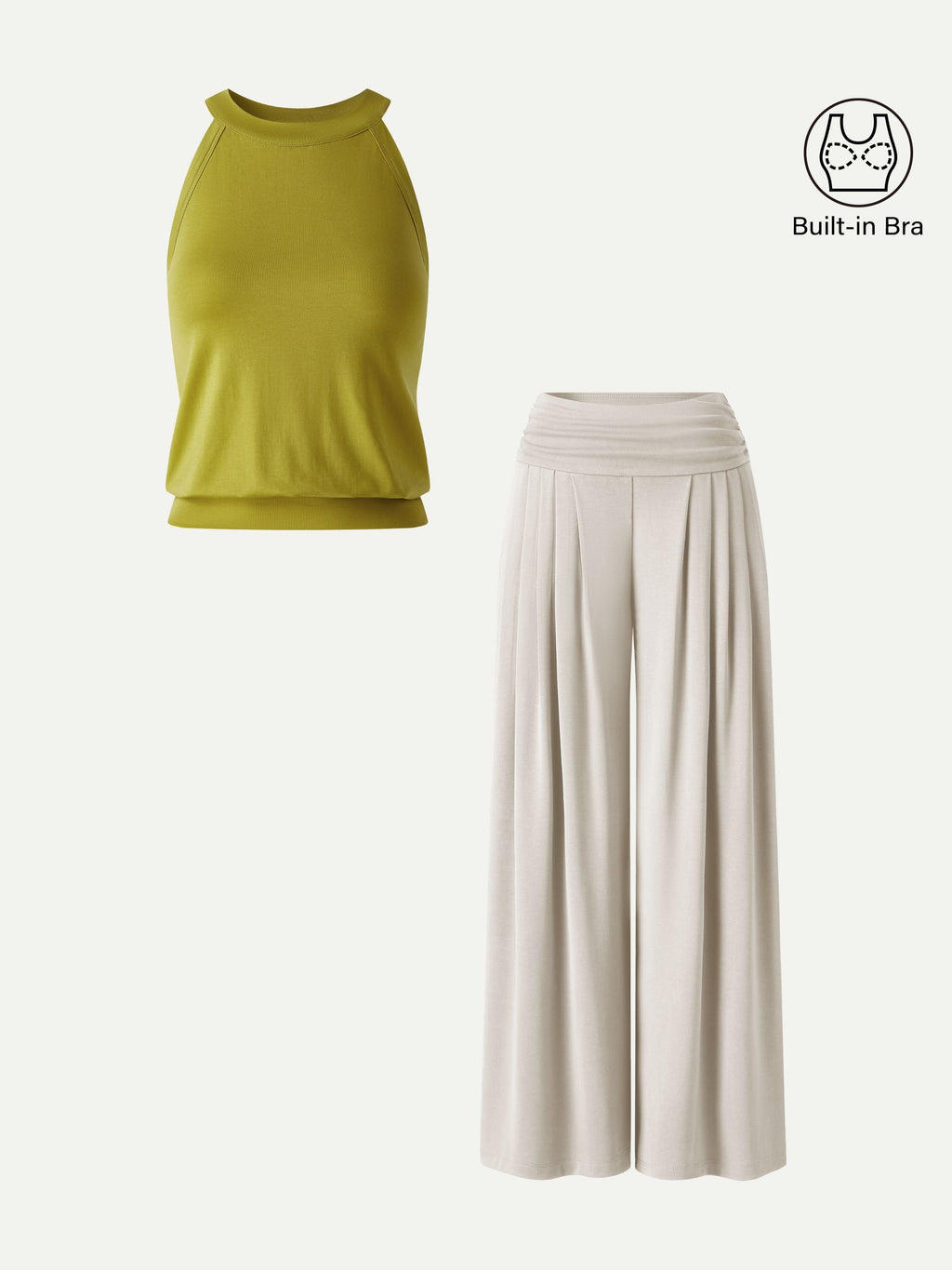 Women's Halter Neck Bra Tank & Tucked Pant with Pockets 2-Piece Set