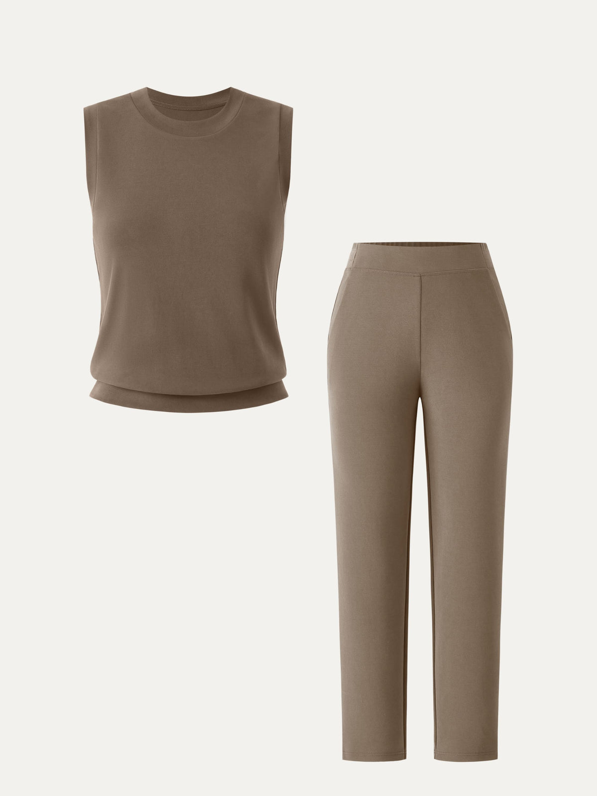 OGLmove Sandwashed Crewneck Tee & Mid Rise Tapered Pants Set with Pockets