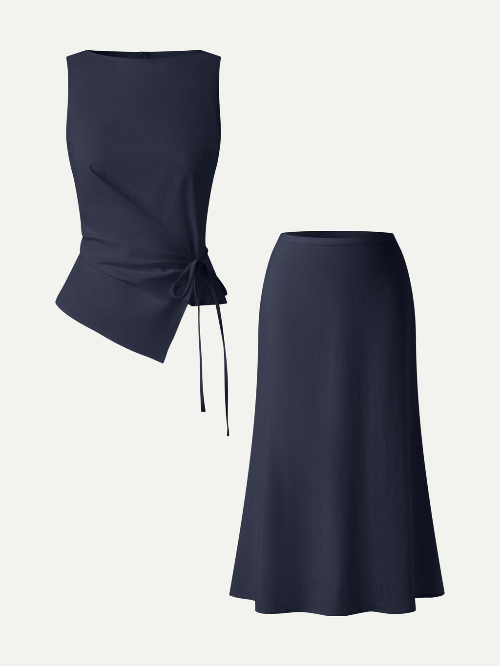 OGLmove Women's Stretch Cotton Boatneck Waist-Defined Top & Maxi Flared Pull-On Skirt Set