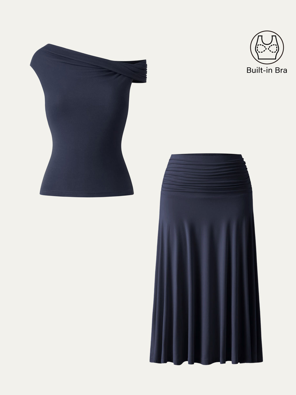 OGLmove Women's Multi-Wear Bra Top & Side Ruched A-Line Midi Skirt Set
