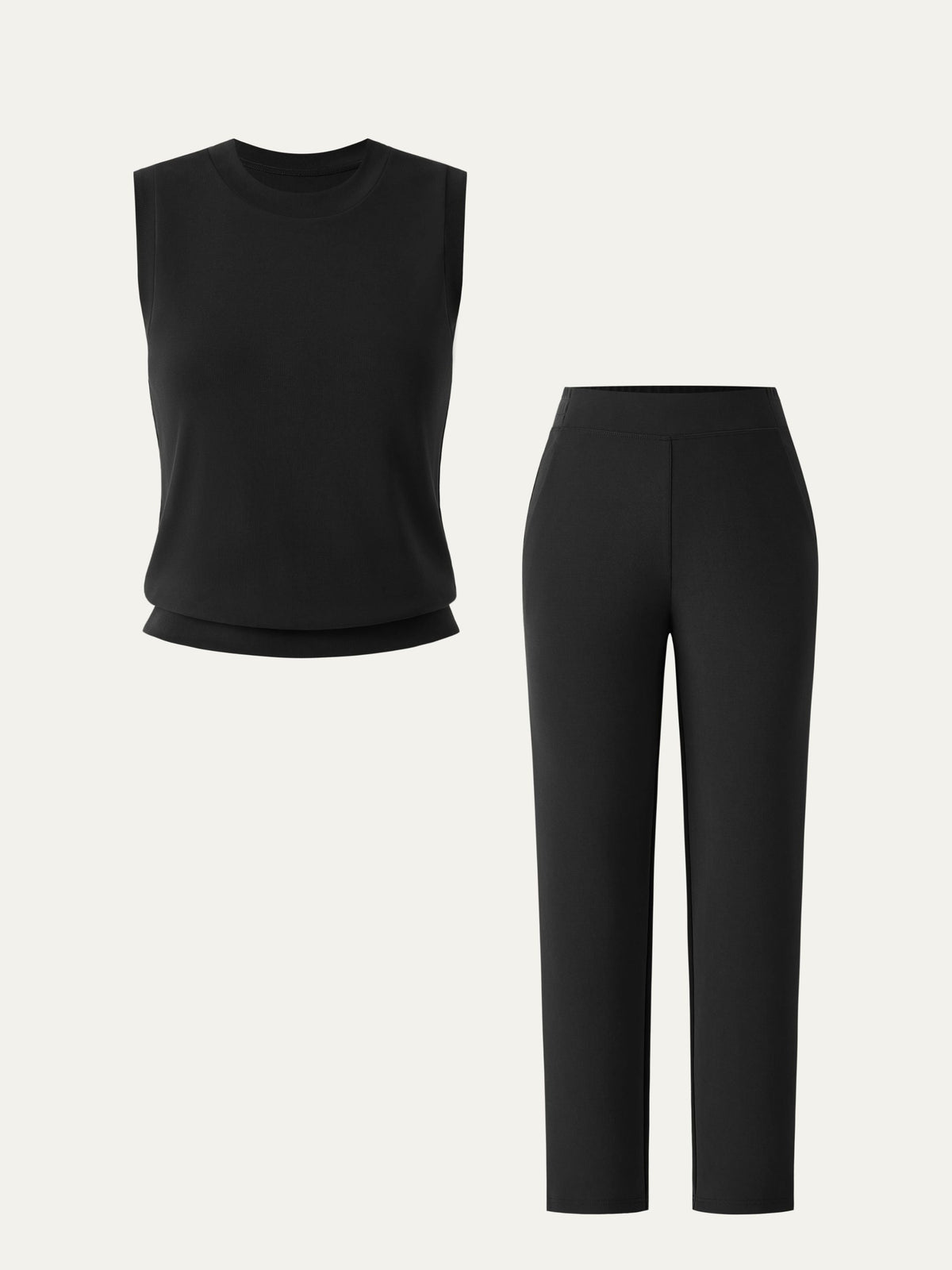 OGLmove Sandwashed Crewneck Tee & Mid Rise Tapered Pants Set with Pockets