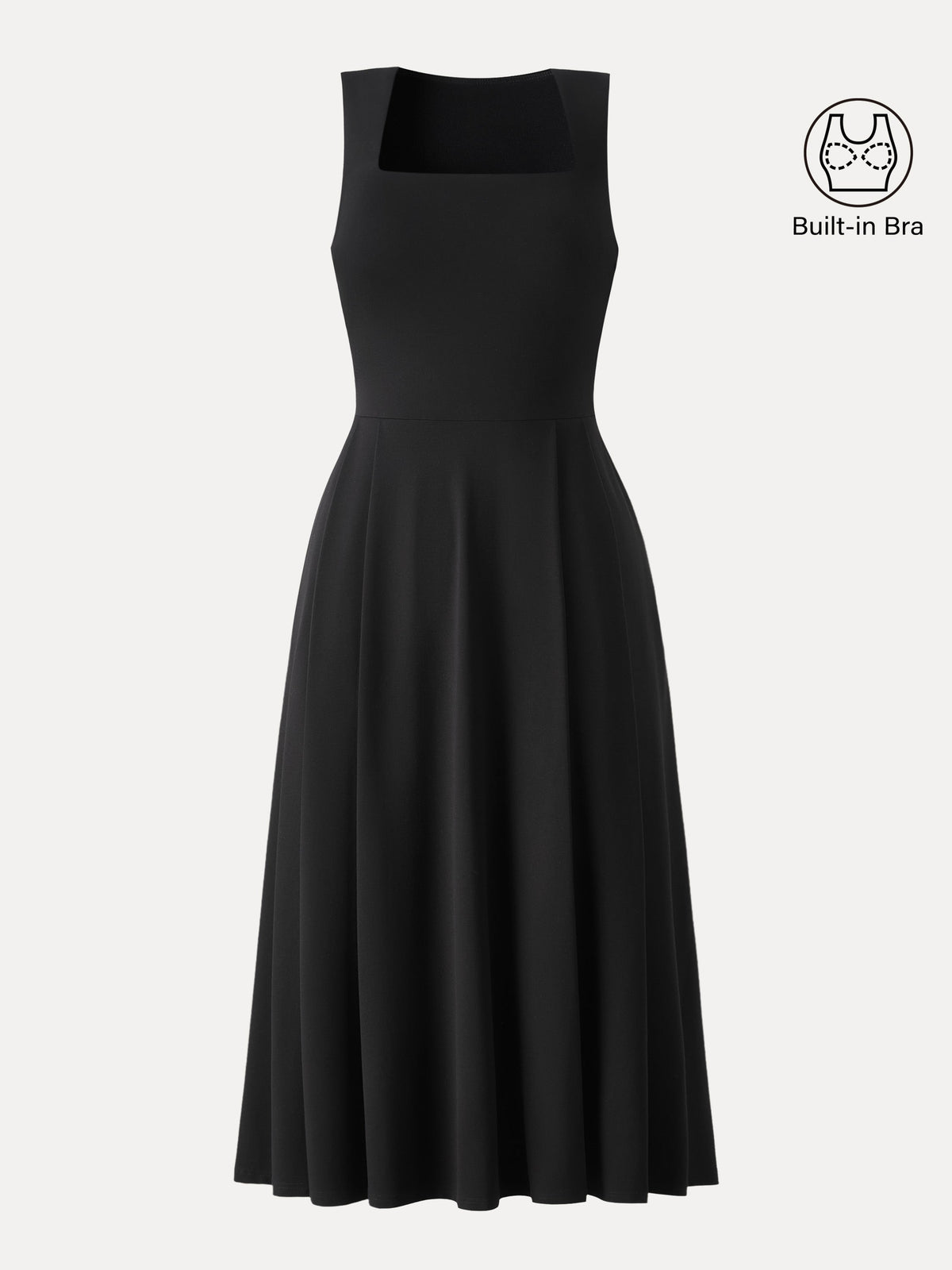 OGLmove Women's Square Neck Sleeveless Midi Bra Dress with Pockets