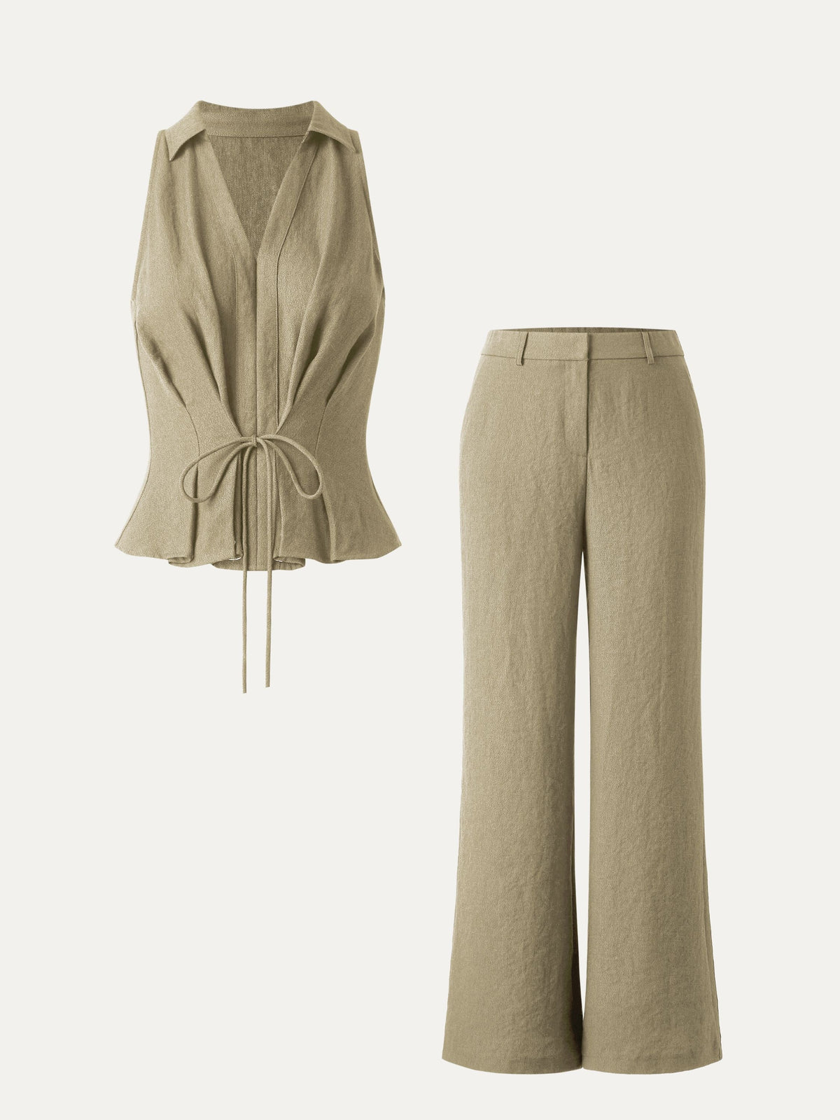 OGLmove Collared V-Neck Sleeveless Top and Mid Rise Flared Pant Set