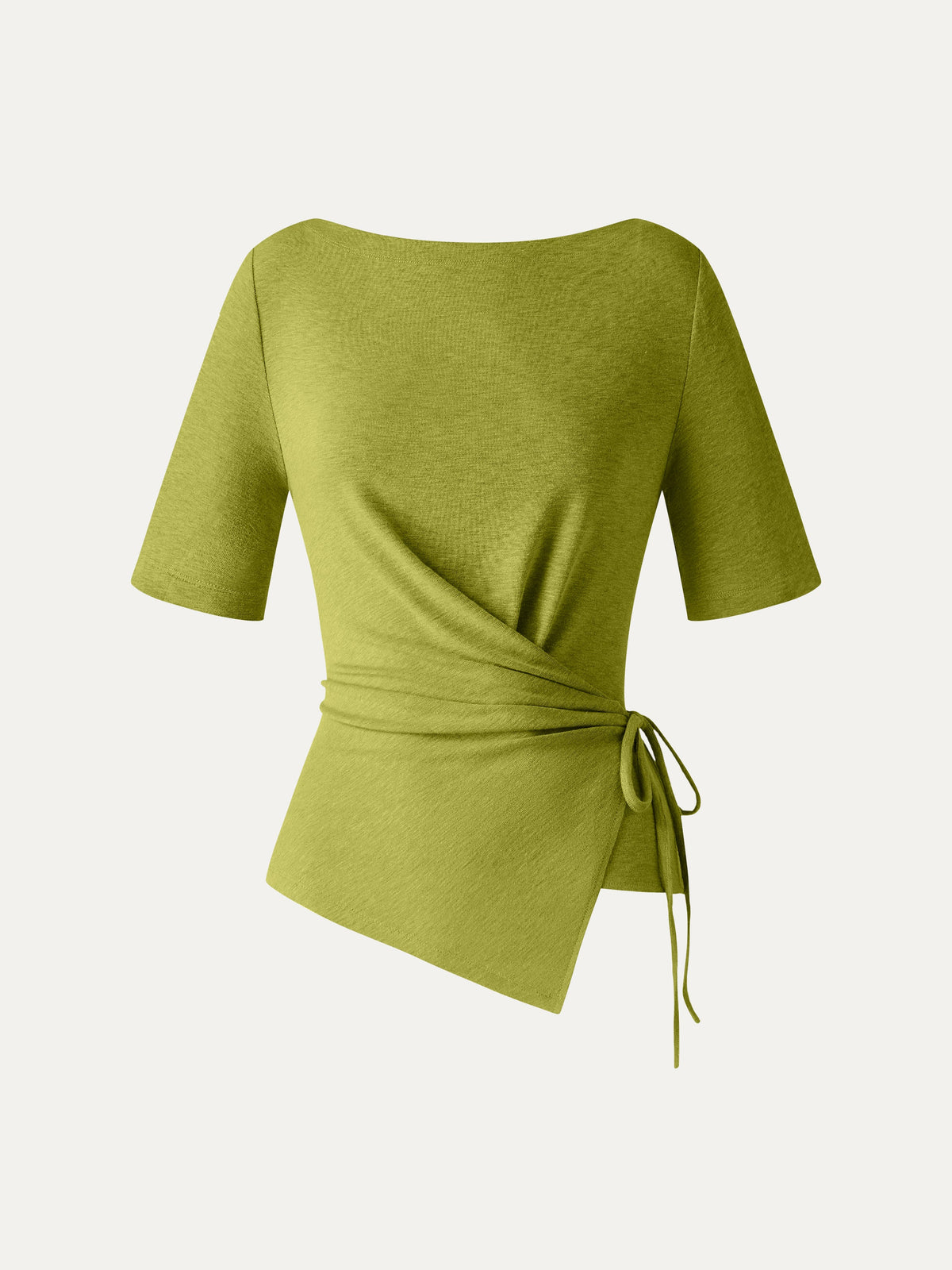 OGLmove Women's Eco-Mousse Slash Neck Short Sleeve Tie-Side Top