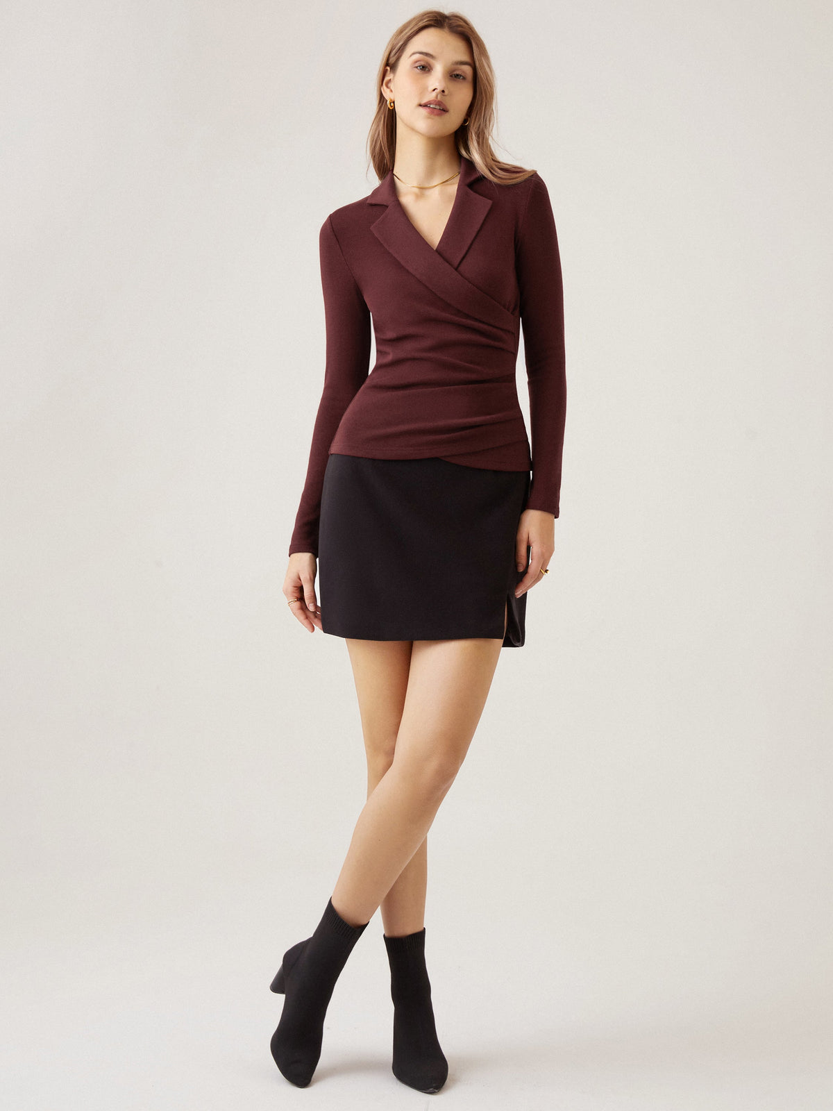 OGLmove Women's Collared Surplice Long Sleeve Top