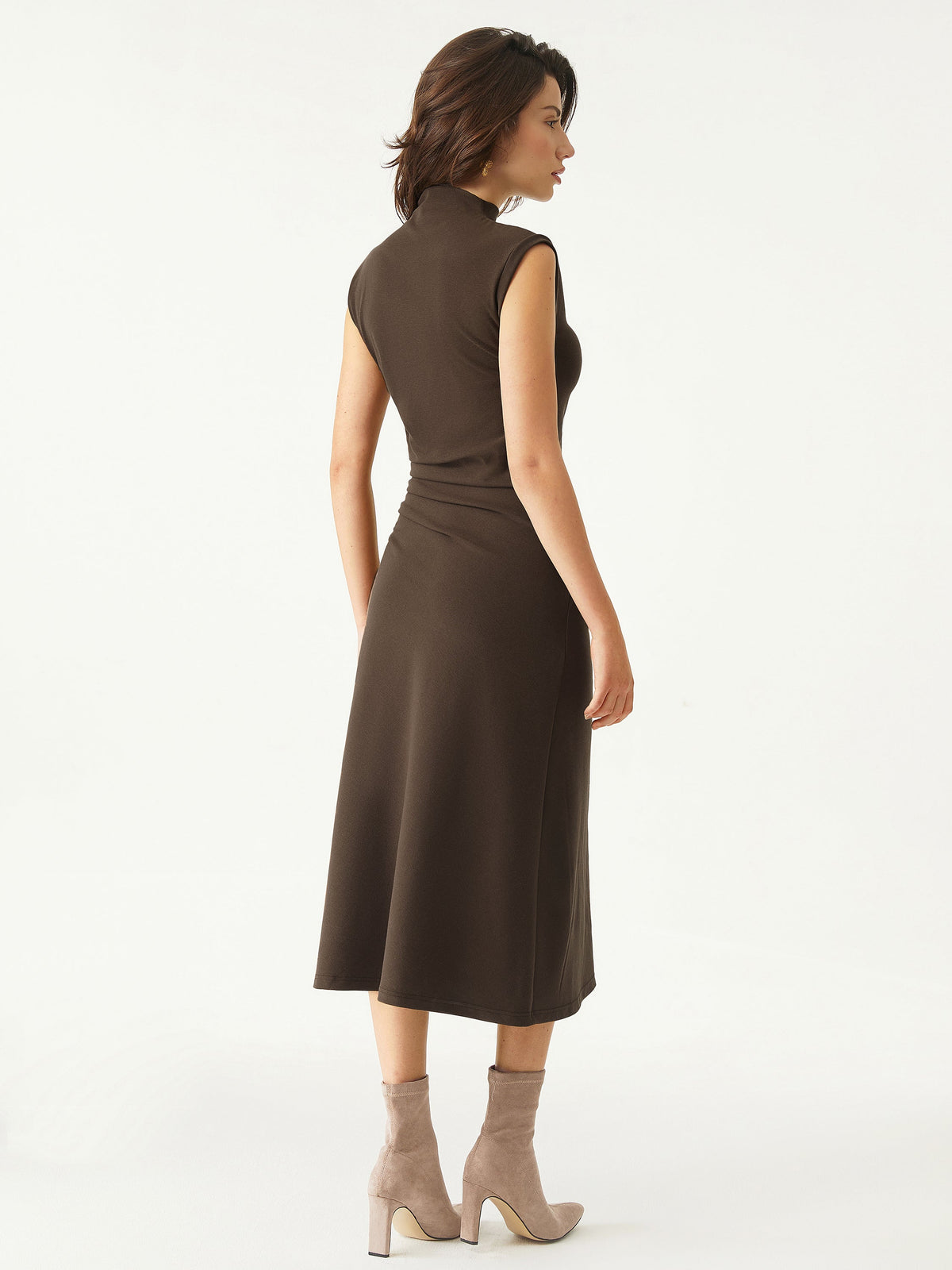 OGLmove Women's Mockneck Tucks Midi Dress