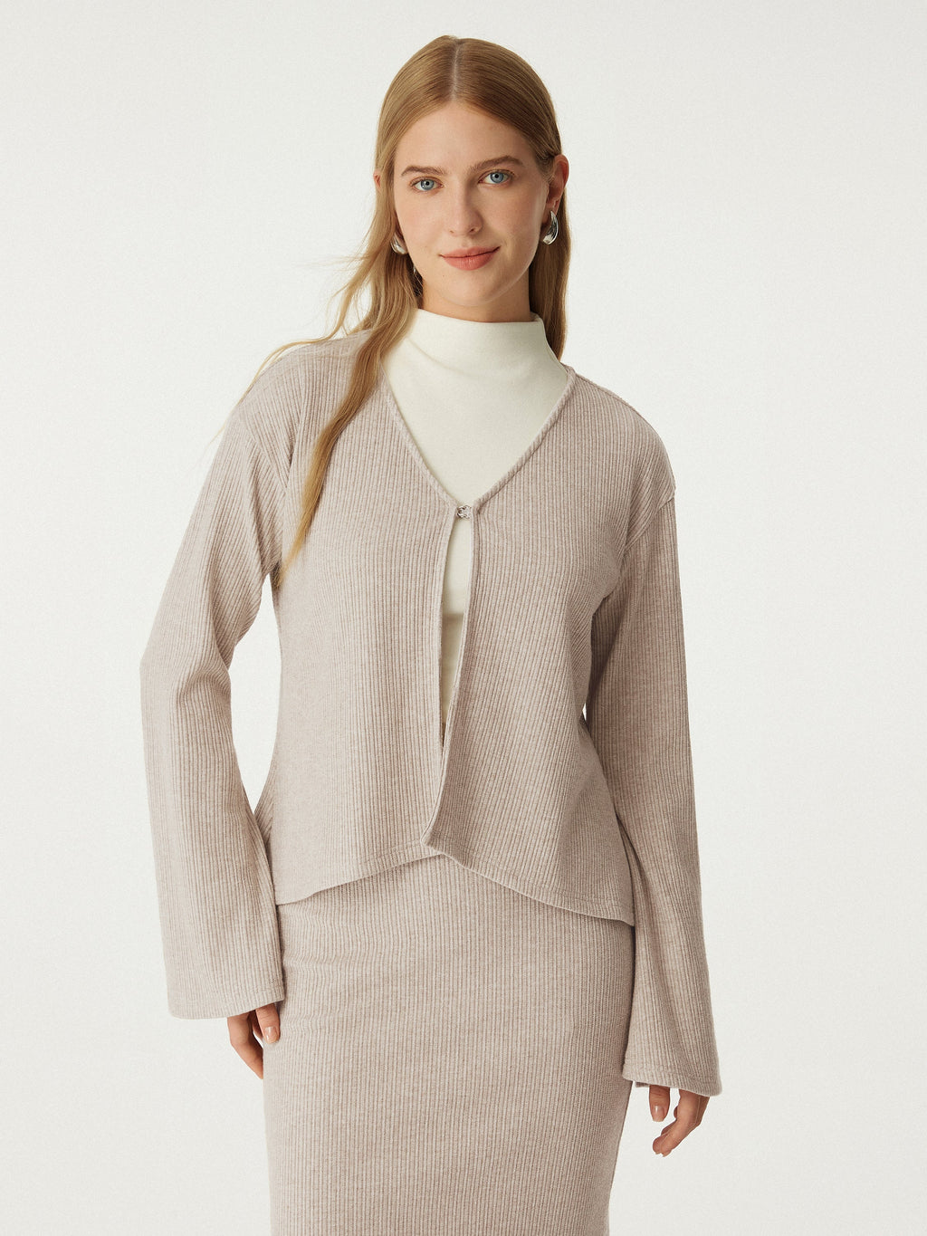 OGLmove Women's V-Neck Flare Long Sleeve Cardigan